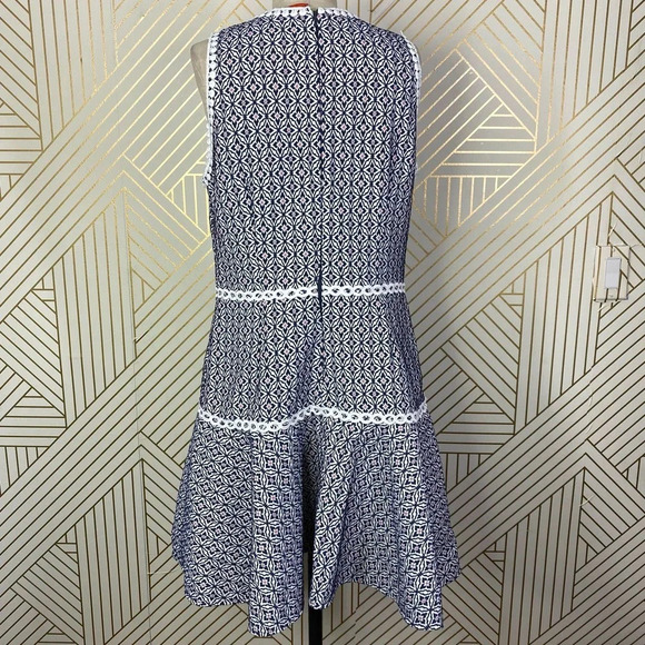 Anthropologie Monique Lhuillier Meagan Dress Geometric Navy Blue White Size 12 - Picture 8 of 12